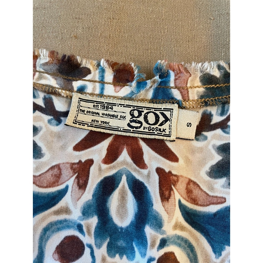 Go Silk Top Sz S  Go by GoSilk Turkish Tile Print  Raw Edge Hem Luxury Washable - Picture 7 of 9